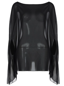Sheer black chiffon oversized blouse for women with a loose fit and stylish split sleeves