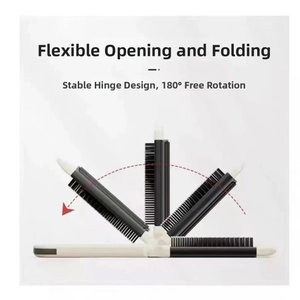 Folding hairbrush with mirror featuring 180-degree rotating shaft and compact design