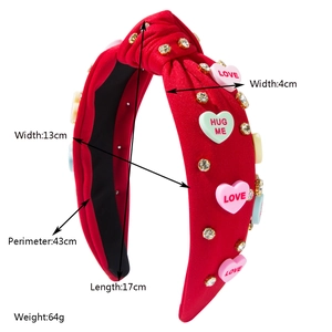 Red knotted headband with resin hearts and rhinestones for Valentine's Day party