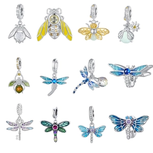 S925 Sterling Silver Insect Bee Dragonfly DIY Charms Accessories With Enamel Zirconia Pendants For Women Jewelry Making