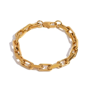 Polished gold stainless steel chain bracelet with industrial rectangular links and clasp
