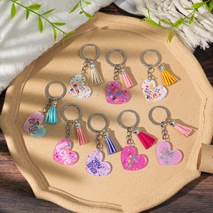 Acrylic heart keychains with tassels and inspirational quotes for Mother’s Day gifts