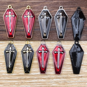Gothic Coffin Cross Charms Enamel Zinc Alloy Pendants For DIY Jewelry Making Halloween Accessories Dark Style
