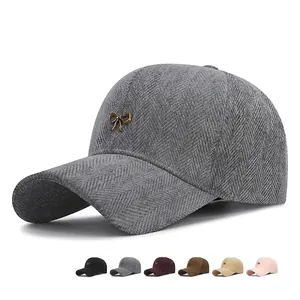 Casquette De Baseball Pour Femmes Avec Nœud En Métal Motif À Chevrons Style Coréen Élégant Rétro Chic Réglable À Toit Rigide