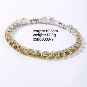 Silver tennis bracelet detail showing yellow cubic zirconia stones and 19.5cm length info