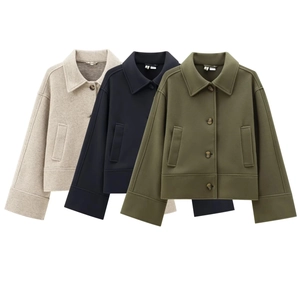 Veste Courte En Laine Pour Femmes Col À Revers Simple Boutonnage Ample Décontractée En Feutre Polyester