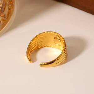 French vintage gold stainless steel open ring with textured natural stone design