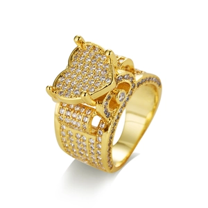 Luxury gold heart ring with micro-paved zircons and sparkling full diamond effect