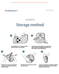 Five-step visual guide showing how to fold the portable bean bag toss game board into a bag