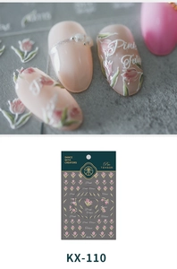 Detaillierter 5D-Nagelsticker mit rosa Tulpen, Perlen und 3D-Relieftexturen Modell KX-110