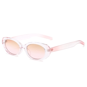 Retro oval sunglasses with pink transparent frame and gradient lenses for women