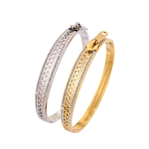 Polished stainless steel zipper bracelets with sparkling diamonds in gold and silver