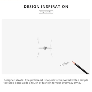 Artistic hand-drawn sketch of a 925 silver ring featuring a pink heart-shaped zircon