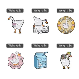 Set of 6 cute silly goose enamel pins featuring creative cartoon milk box and duck designs