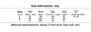 Detailed size chart showing shoulder, bust, and length for fringe layered long sleeve top