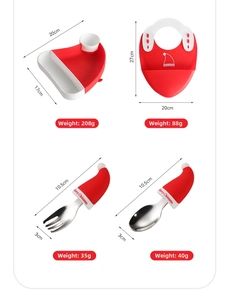 Detailed Christmas silicone baby feeding set with dimensions and weight measurements