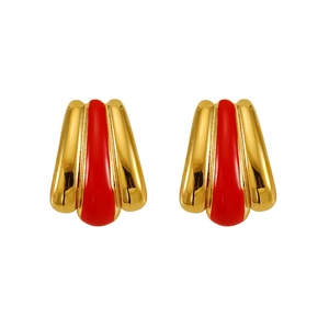 Vintage style 18k gold plated stainless steel earrings with red enamel shell design