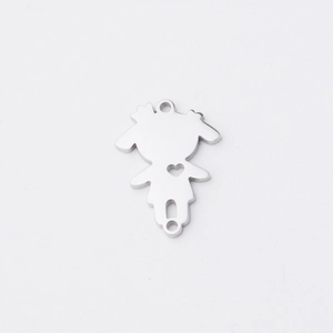 Polished stainless steel girl charm with heart cutout and dual loops for DIY jewelry