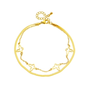 Gold double-layered butterfly chain anklet with flat snake bone link design