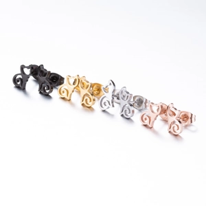 Minimalist stainless steel hollow cat stud earrings in black gold silver and rose gold