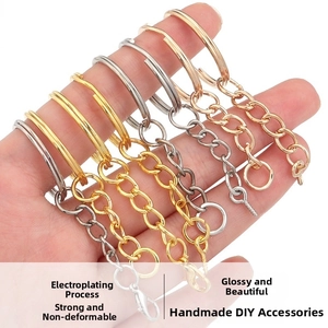 Polished metal DIY keyrings with chains and eyelet pins in gold and silver finishes