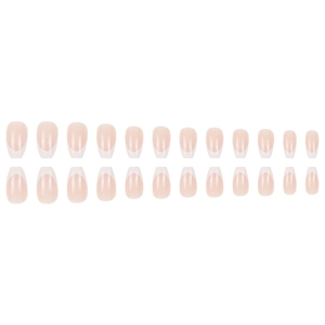 Classic French press-on nails in nude pink with white tips, 24-piece coffin shape set