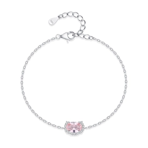 S925 Silberarmband mit rosa ovalem Zirkonstein in einer niedlichen Anhänger-Fassung