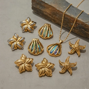Ocean-themed jewelry set with starfish and seashell pendants in 18K gold and silver finish