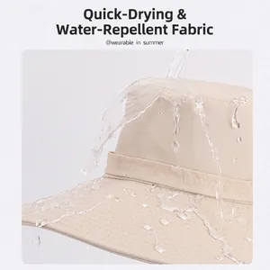 Waterproof quick-dry sun hat with wide brim showing water-repellent fabric detail