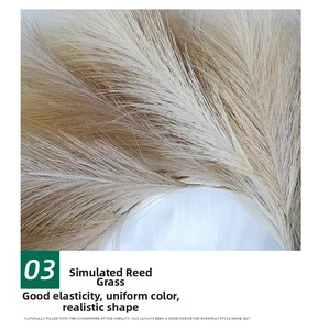 Detailed macro view of fluffy beige artificial pampas reed showing realistic texture