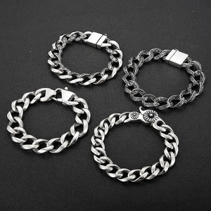 Vintage punk titanium steel Cuban link bracelets in retro silver and polished finishes