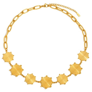 18K gold plated stainless steel necklace with seven spiral textured circular pendants