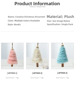 Detailed size parameters of 10.2x4.3cm plush Christmas tree pendant with wood base