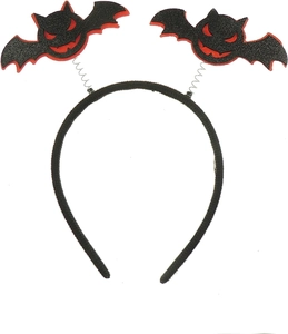 Cerchietto di Halloween con pipistrelli glitterati rossi e neri su molle