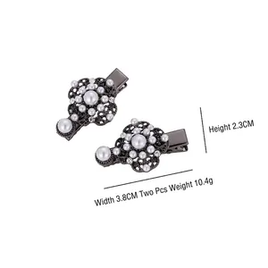 Baroque hollow flower hair clips with pearls and crystals in vintage black alloy finish