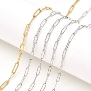 18K gold and silver plated titanium steel paperclip chain necklaces in multiple sizes