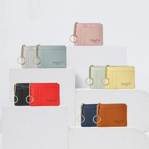 Mini PU leather card holders with gold zippers and keychains in nine vibrant colors