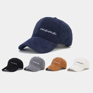 Women Corduroy Baseball Cap With Mama Embroidery Script Lettering Adjustable Metal Buckle Curved Brim Fashion Hat