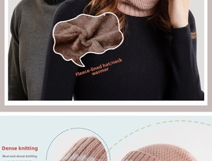 Dettaglio del set cappello e scaldacollo in maglia rosa con fodera in pile marrone
