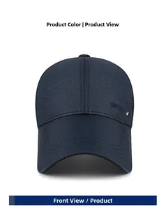 Detail view of navy blue mesh baseball cap showing breathable texture and SPORT logo