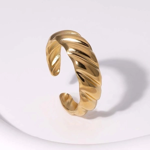 Minimalist Stainless Steel Twisted Open Ring For Women Adjustable Croissant Spiral Geometric Non Tarnish Band Jewelry