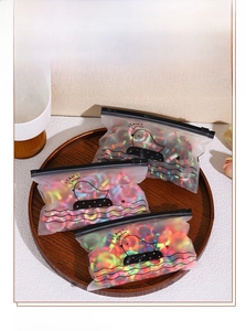 Detailed view of assorted colorful high-elastic hair ties in a frosted zipper bag