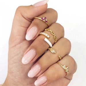 Micro-set zircon double-layered colorful enamel open rings for women in gold finish