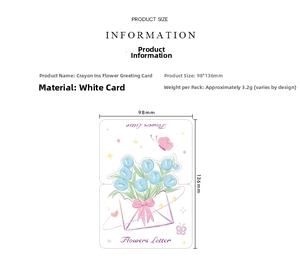 Detailed view of fresh flower greeting card with dimensions 98x136mm and 3.2g weight