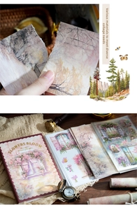 Artistic collage stickers featuring landscape and flower patterns with vintage textures