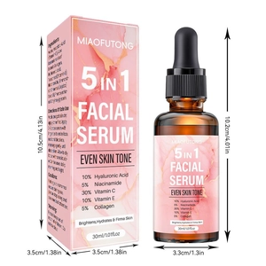5-in-1 facial serum bottle and box dimensions with Vitamin C, Niacinamide and Collagen