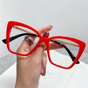 Fashion butterfly frame glasses in bold red with gold glitter detail and anti-blue light lens