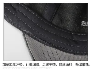 Macro shot of the widened sweatband with high-density stitching inside the baseball cap