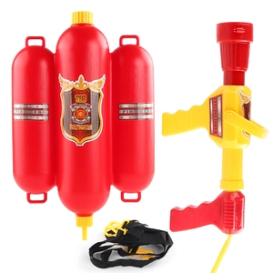 Large capacity firefighter backpack water gun toy set with red tank and pressure pump spray