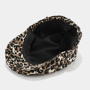 Vintage leopard print beret with classic brown patterns and interior fabric lining